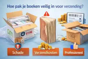 Boeken veilig verpakt in kartonnen dozen met bubbeltjesplastic, ter voorkoming van schade en hoge verzendkosten bij boekverzending.