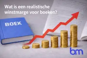 Boeken en oplopende stapels munten die de winstmarge voor boeken illustreren