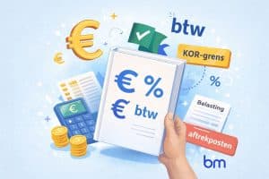 Illustratie fiscale gevolgen bij een boek uitgeven met euro, btw, KOR-grens en aftrekposten